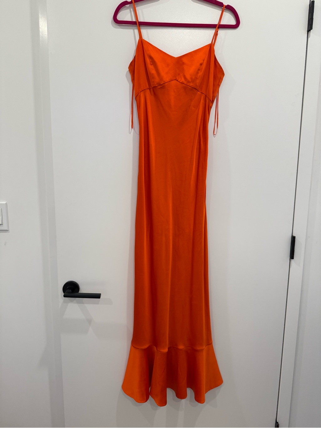 Salon Satin Maxi Slip Dress In Bright Orange